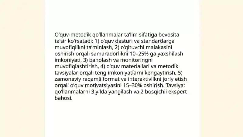 Oʻquv-metodik qoʻllanmalarining taʼlim sif atiga taʼsiri 3