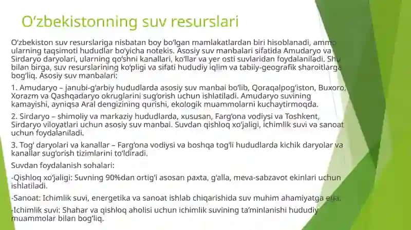 O‘zbekistonda suv resurslaridan   foydalanishada yuzaga kelayotgan   muammolar (okruglar miqyosida) slayd 3