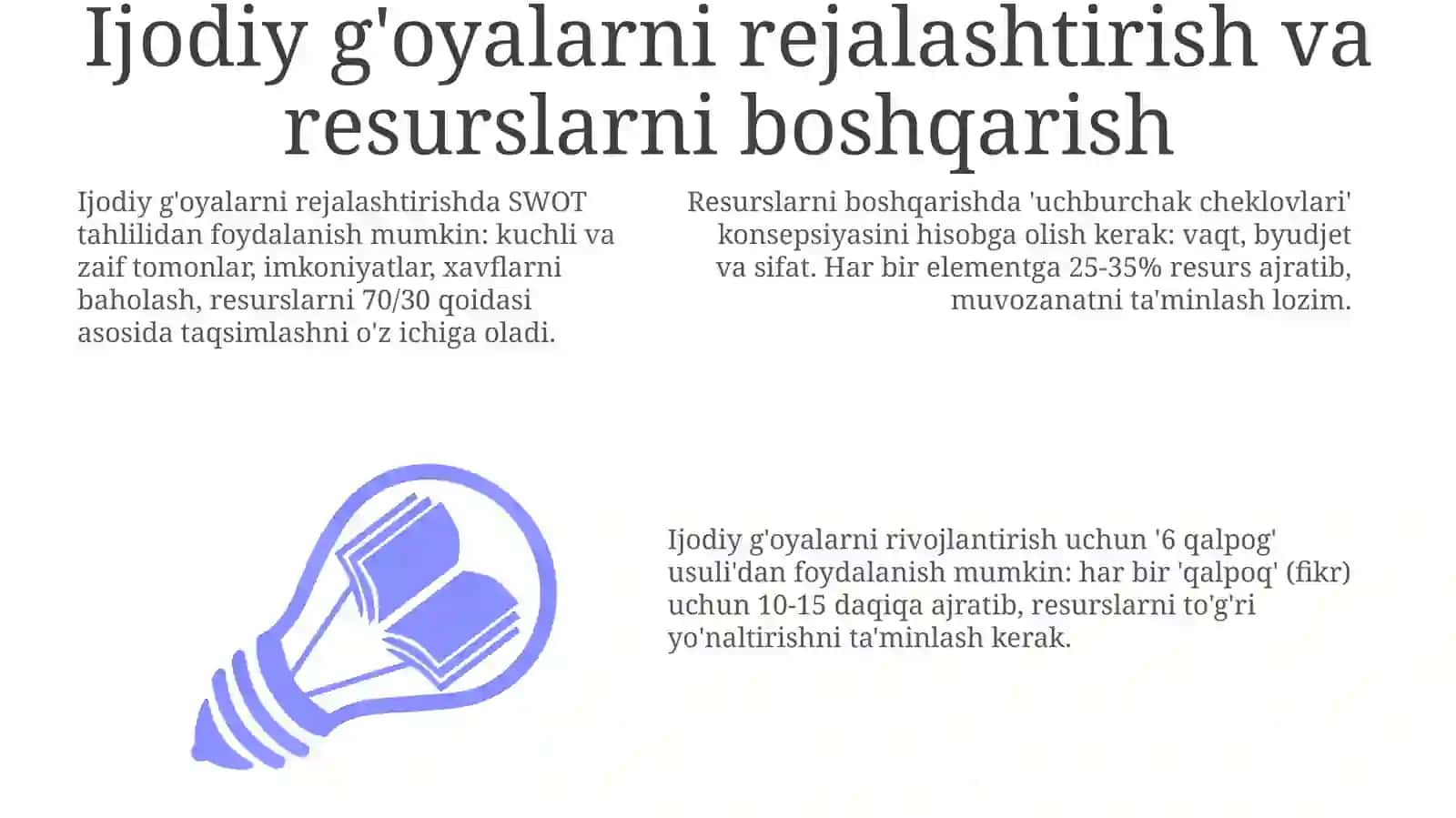 Ijodiy g'oyalarni rejalashtirish va resurslarni boshqarish 3