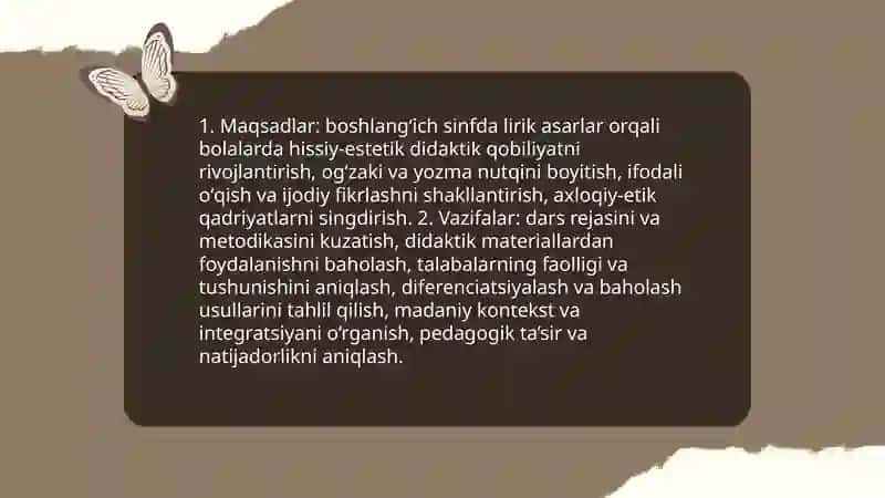 Boshlangʻich sinfda lirik asarlar ustida ishlash darslari 3