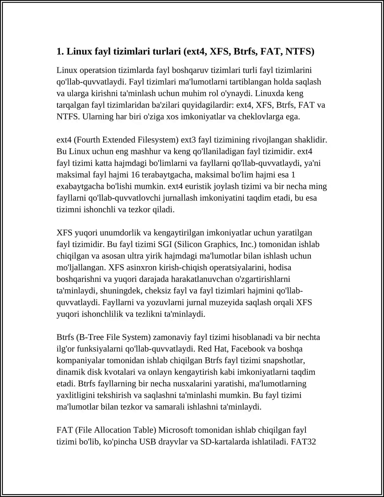 LINUX OPERATSION TIZIMLARDA FAYL BOSHGARUV TIZIMLARI 3