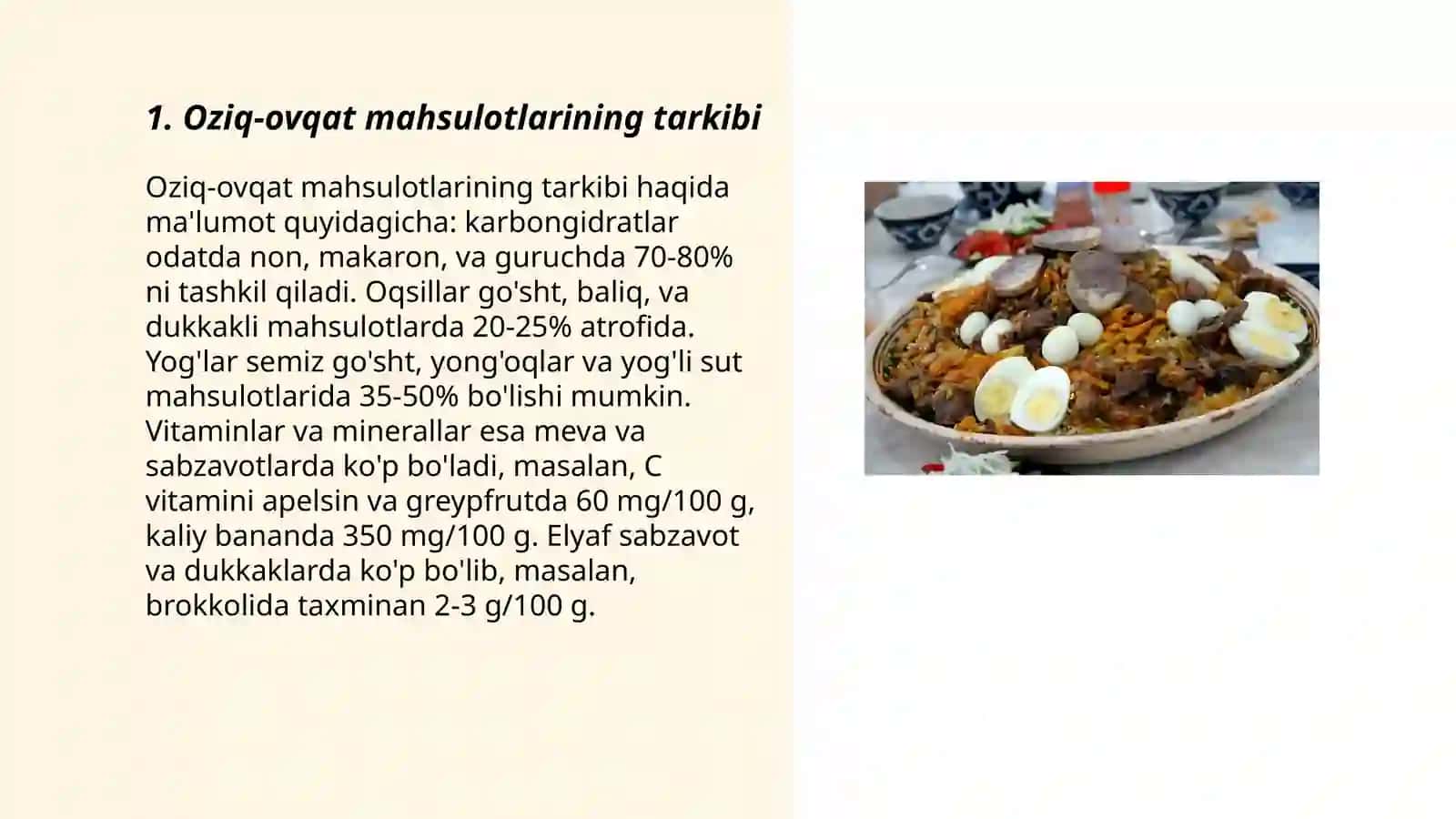 Oziq-ovqat mahsulotlarining tarkibi 3