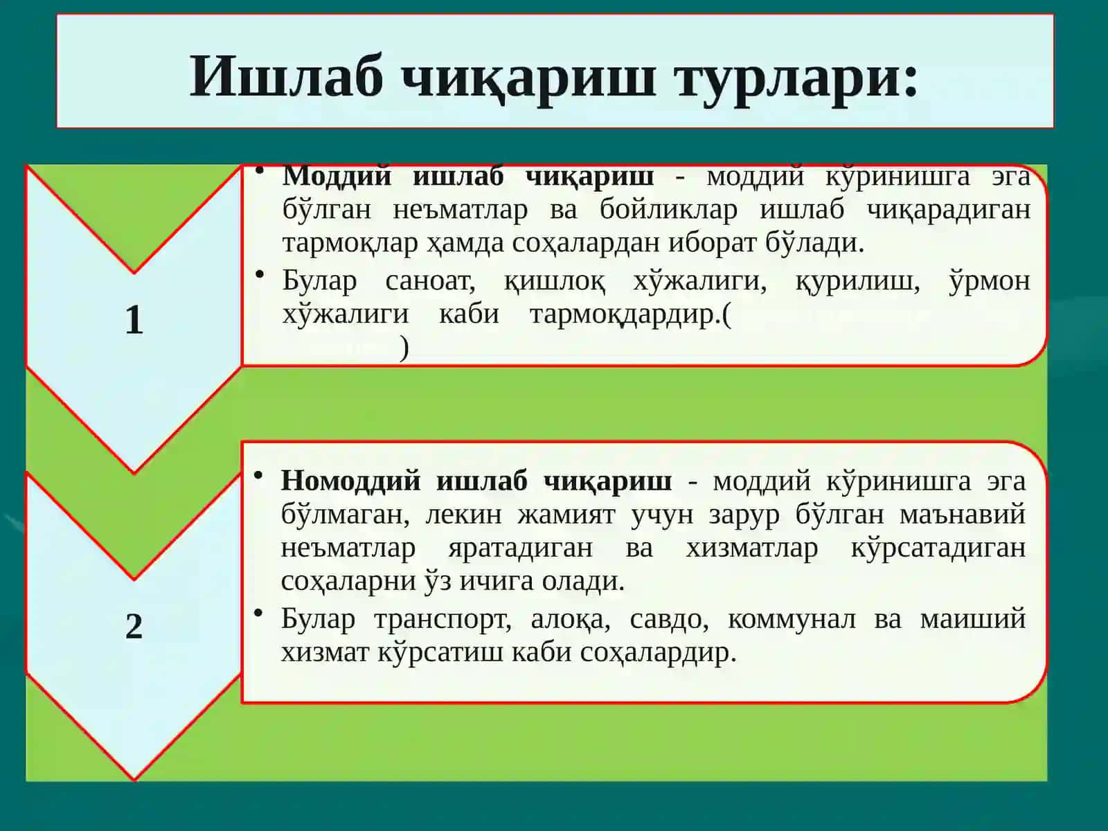 Ишлаб чиқариш жараёни, унинг натижалари ва самарадорлиги. Иқтисодий тизимлар ва мулкчилик муносабатлари 3