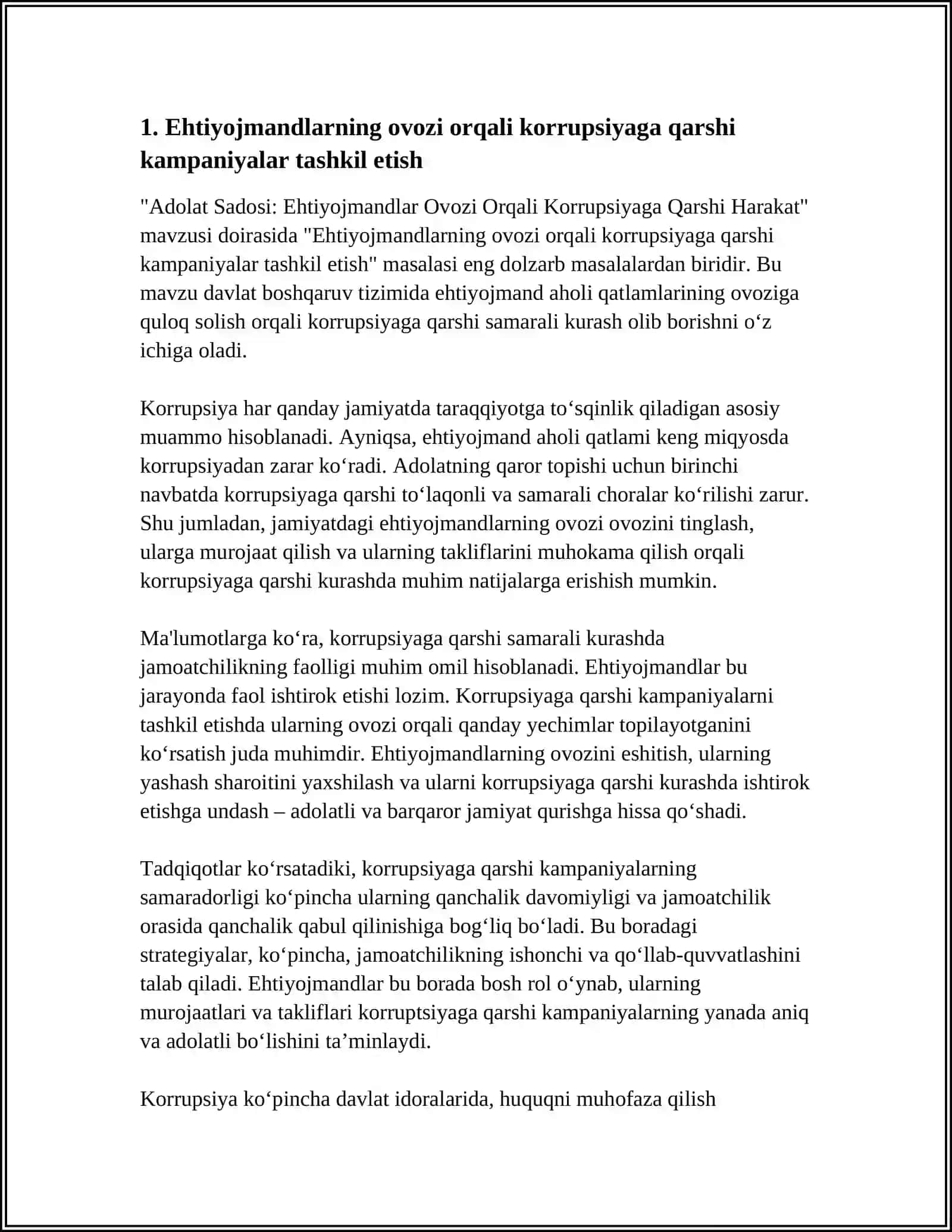 ADOLAT SADOSI: EHTIYOJMANDLAR OVOZI ORQALI KORRUPSIYAGA QARSHI HARAKAT 3