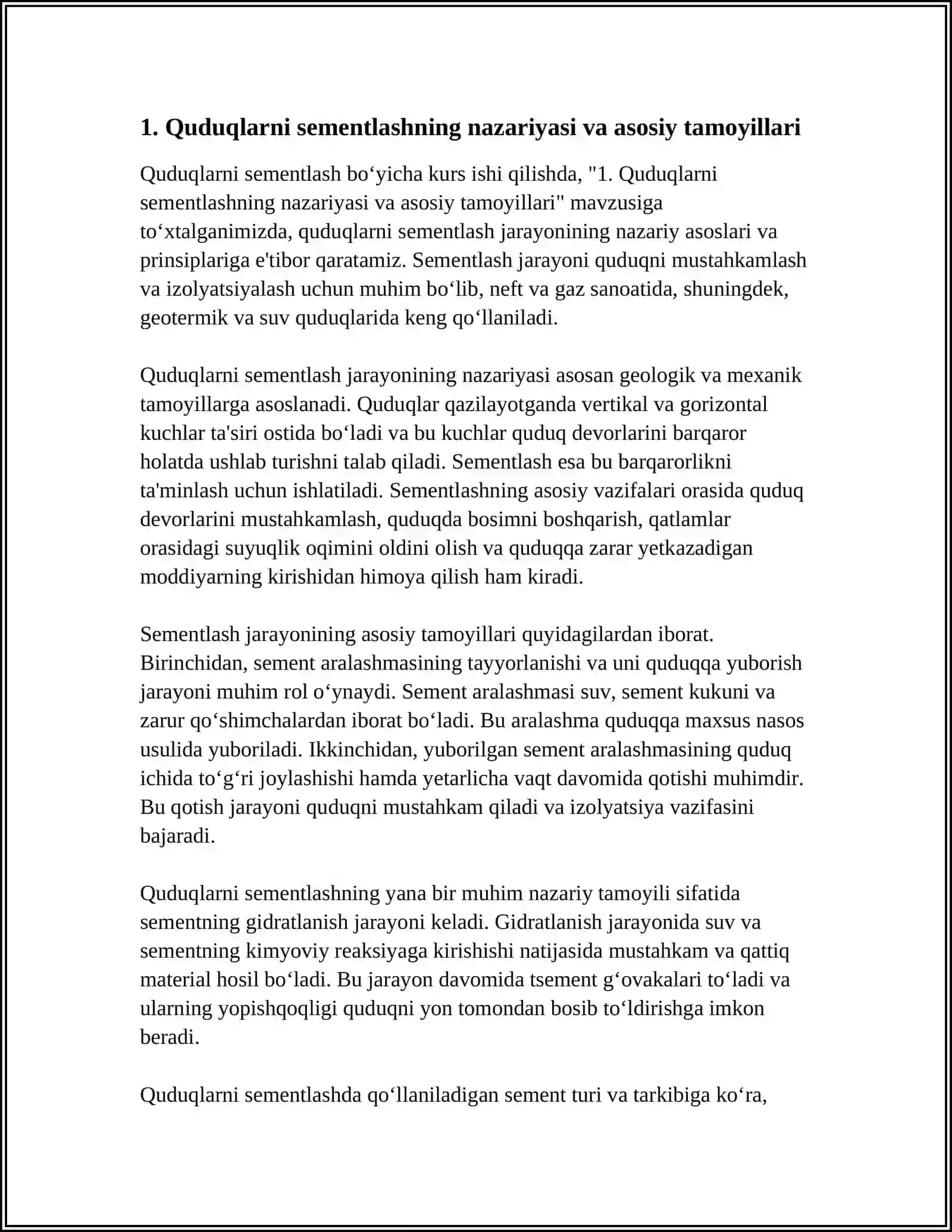 QUDUQLARNI SEMENTLASH HAQIDA KURS ISHI 3