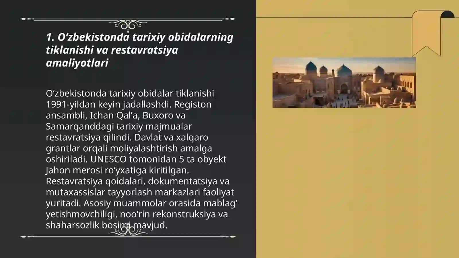 Oʻzbekistonda maʼnaviy va tarixiy merosining tiklanishi 3