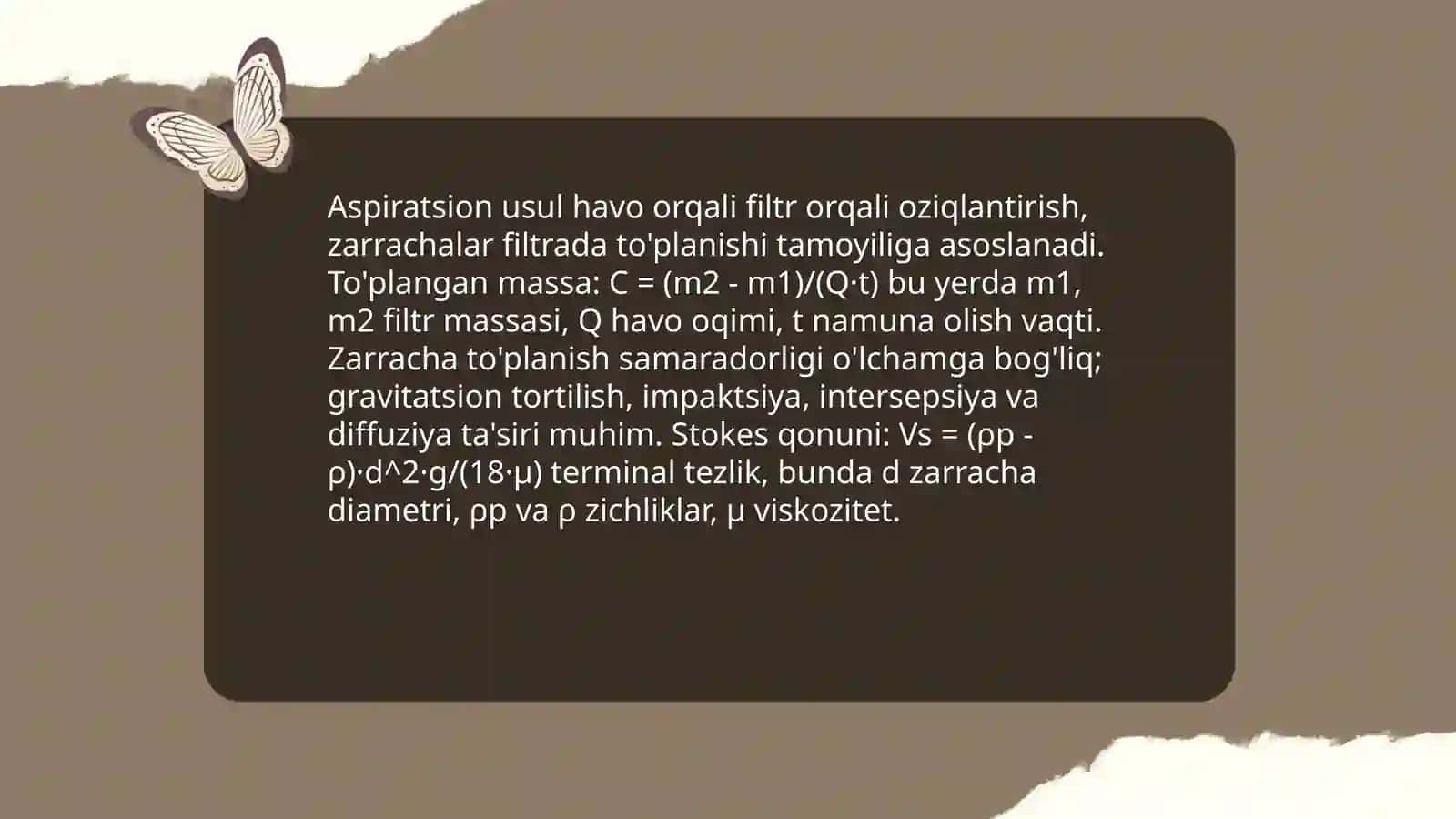 Havo tarkibidagi chang miqdorini aspiratsion usulda aniqlash Dehqonov Umidjon 631-22 KT 3