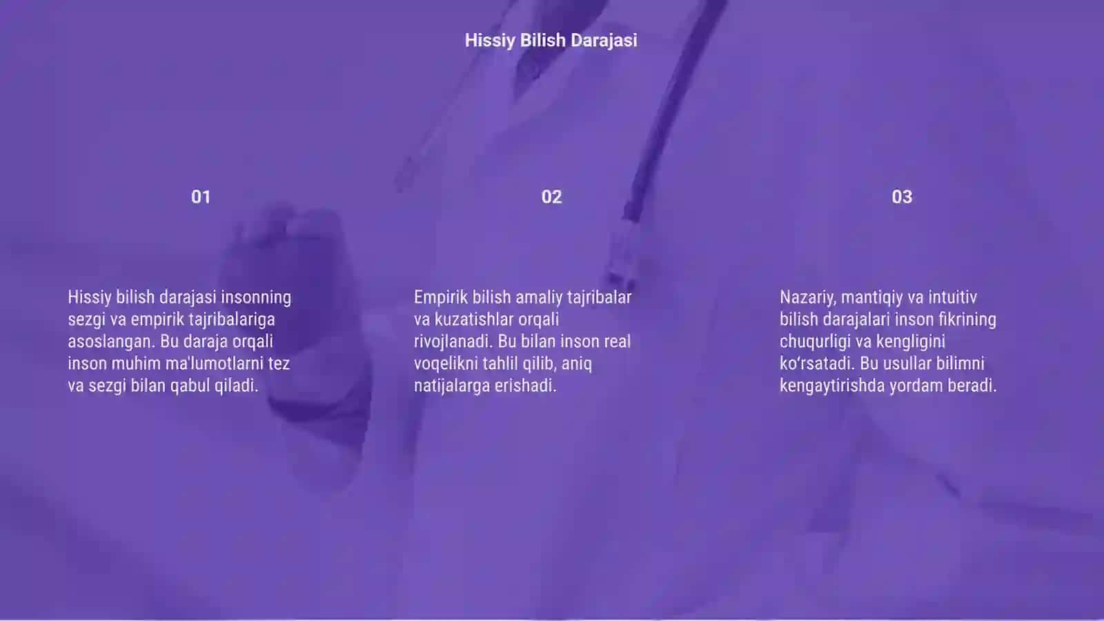 Hissiy, empirik, nazariy, mantiqiy va intuitiv bilish darajalari 3