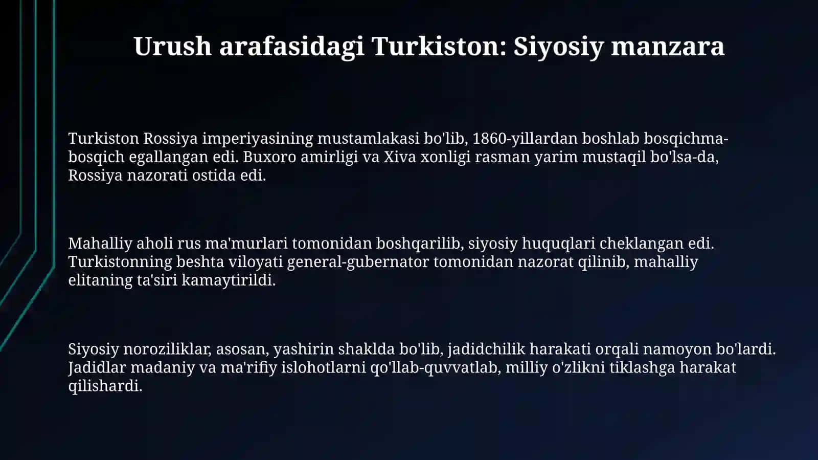 Urush arafasidagi Turkiston: Siyosiy manzara 3