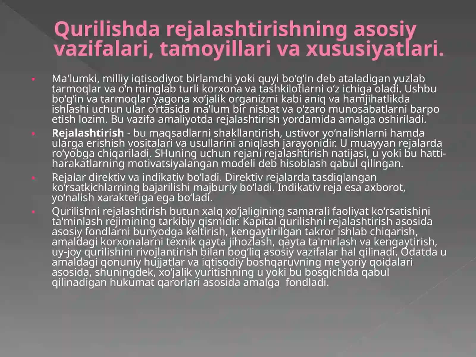 Qurilish faoliyatini rejalashtirish asoslari 3