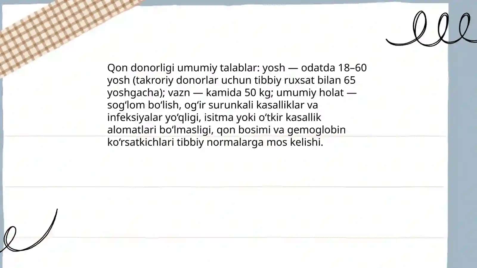 Donorlikka kòrsatma va qarshi kòrsatmalar 3