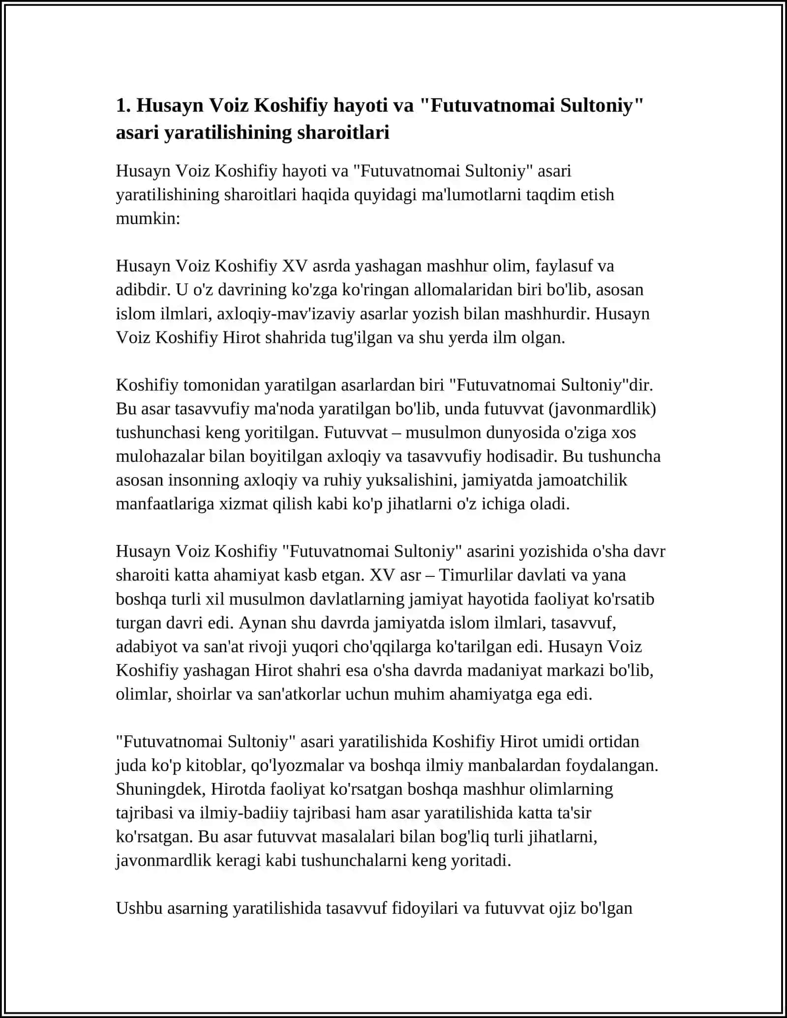 HUSAYN VOIZ KOSHIFIYNING"FUTUVVATNOMAI SULTONIY"ASARINI O'QISH VA SHARHLASH 3