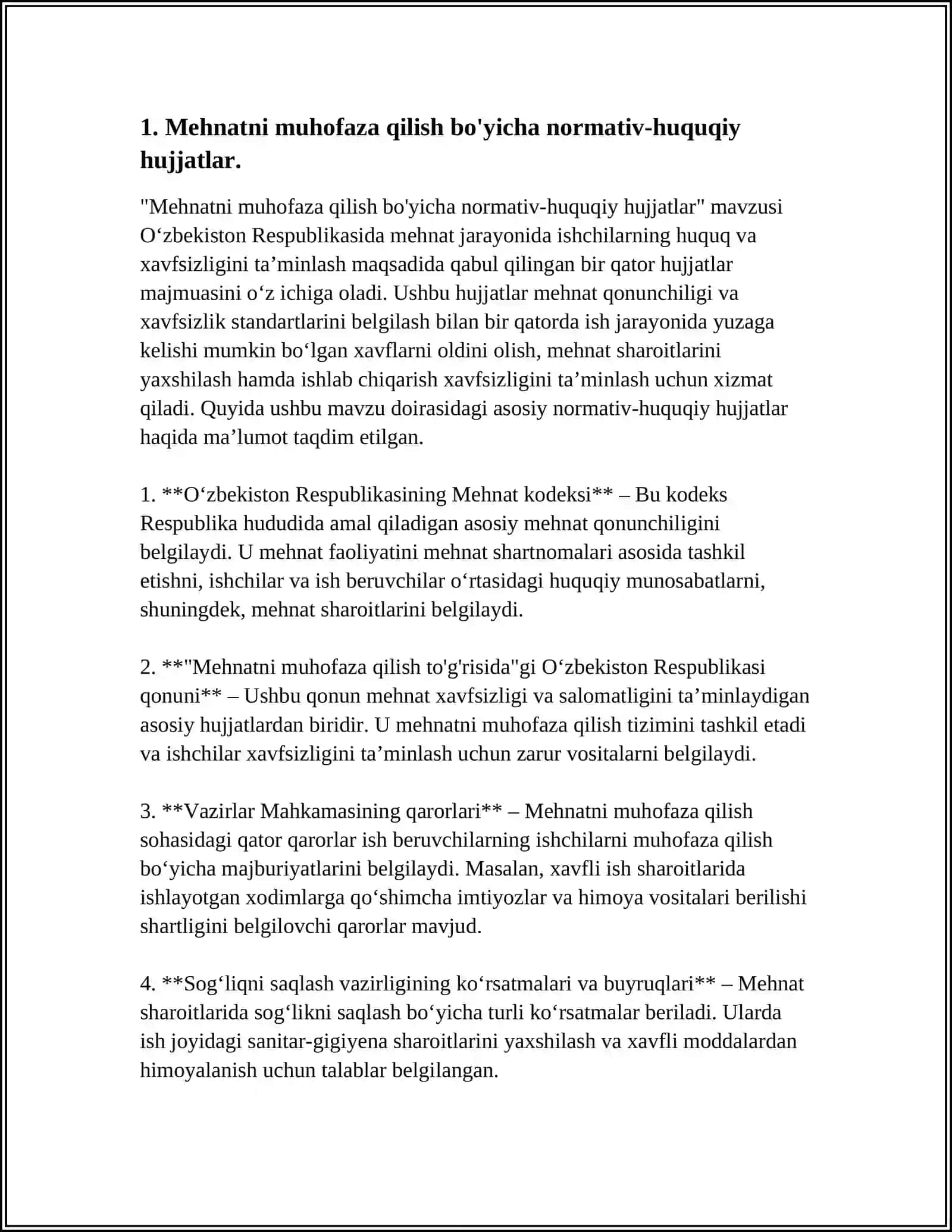 Mehnatni muhofaza qilish bo'yicha normativ-huquqiy hujjatlar 3