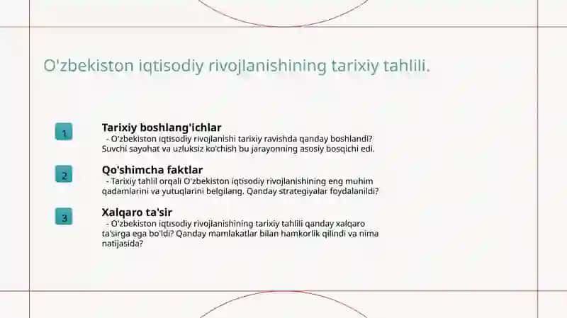 Rivojlanishning o'ziga hos yo'li Taraqqiyotning O'zbek modeli 3