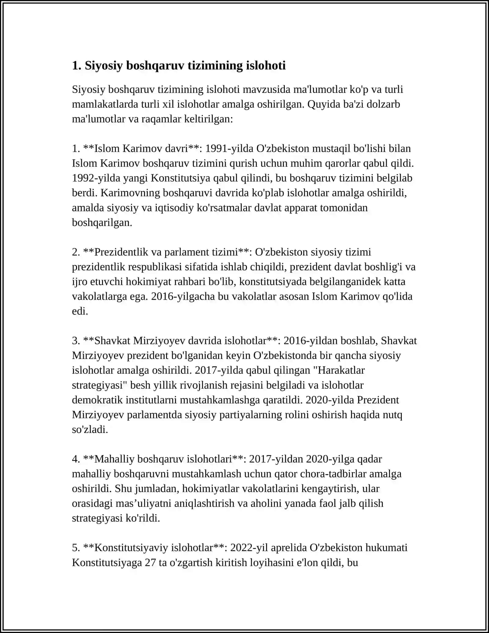 MUSTAQILLIK YILLARIDA DAVLAT BOSHQARUVI TIZIMIDA AMALGA OSHIRILGAN ISLOHOTLAR 3