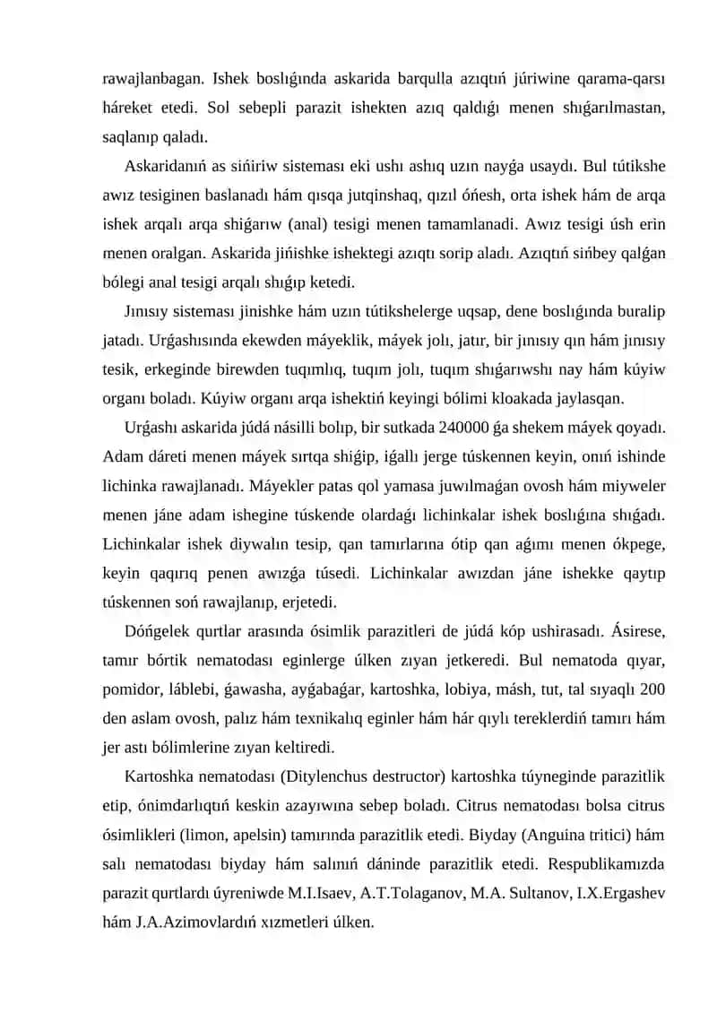 Nematodalardıń morfologiyası hám anatomiyası 3