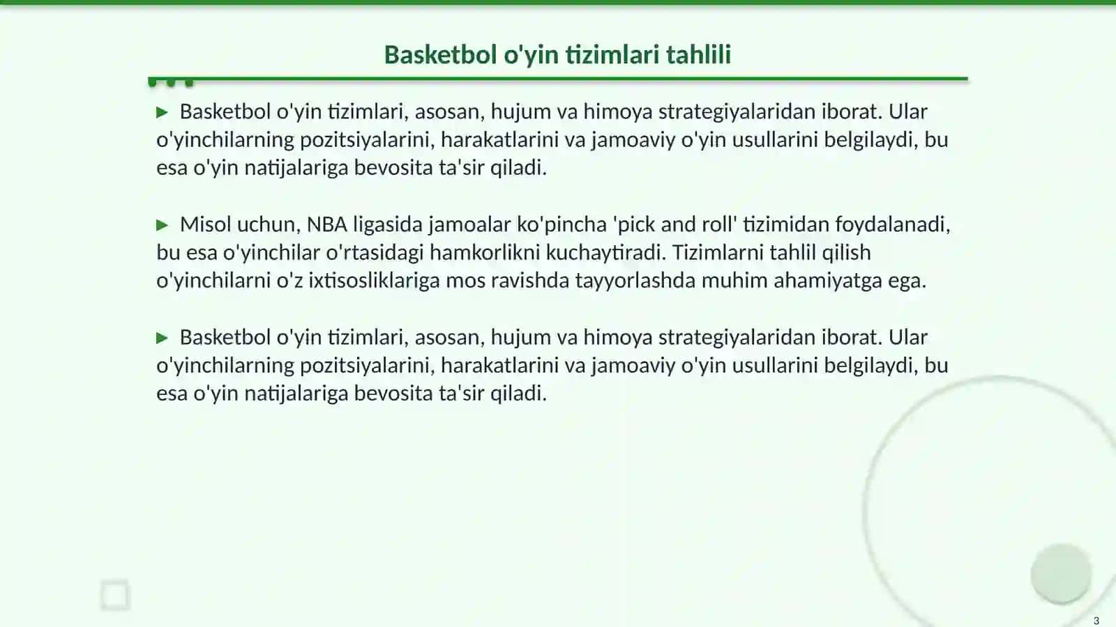 Basketbol o'yin tizimlari tahlili 3