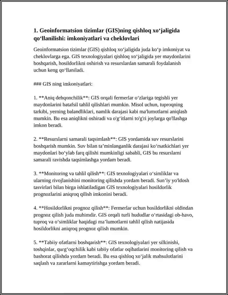 QISHLOQ XOʻJALIGIDA FOYDALANILAYOTGAN AXBORAT TIZIMLARI VA ULARNING IMKONIYATLARI KAMCHILIKLARI VA USTUNLIK TOMONLARGA SHARH BERISH 3