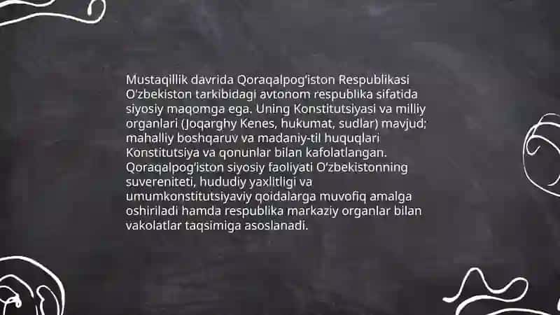 Qoraqalpogʻiston Respublikasining mustaqillik davridagi siyosiy maqomi va Oʻzbekiston konstitutsiyasidagi oʻrni 3