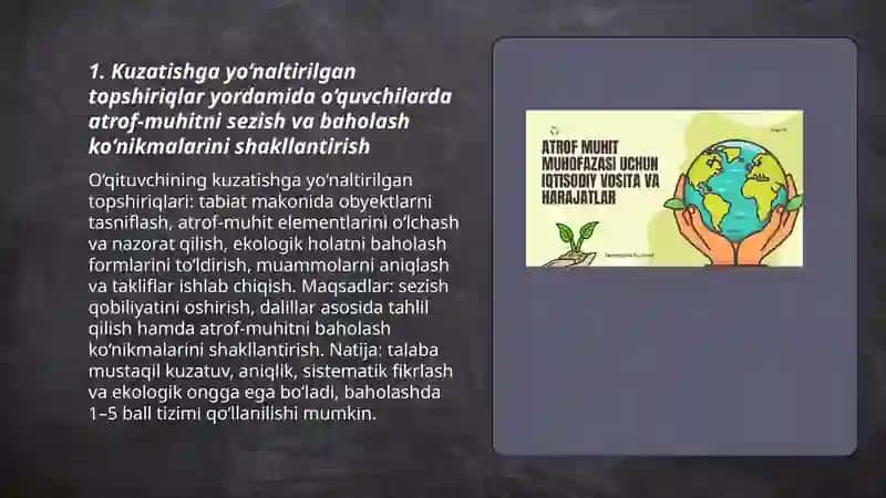 Ekologik madaniyatini shakllantirishda o‘qituvchining kuzatishga yo‘naltirilgan topshiriqlar 3
