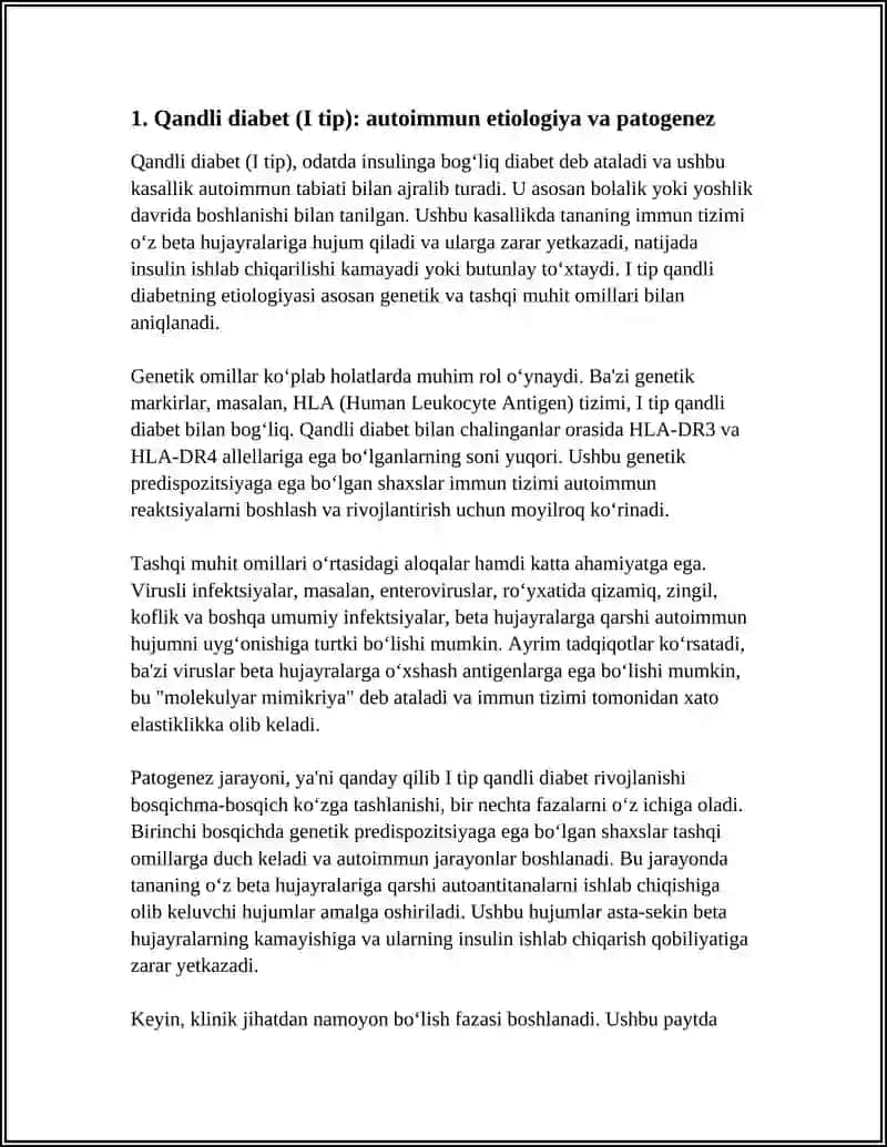 Qandli diabet (I tip): autoimmun etiologiya va patogenez (Referat) 3