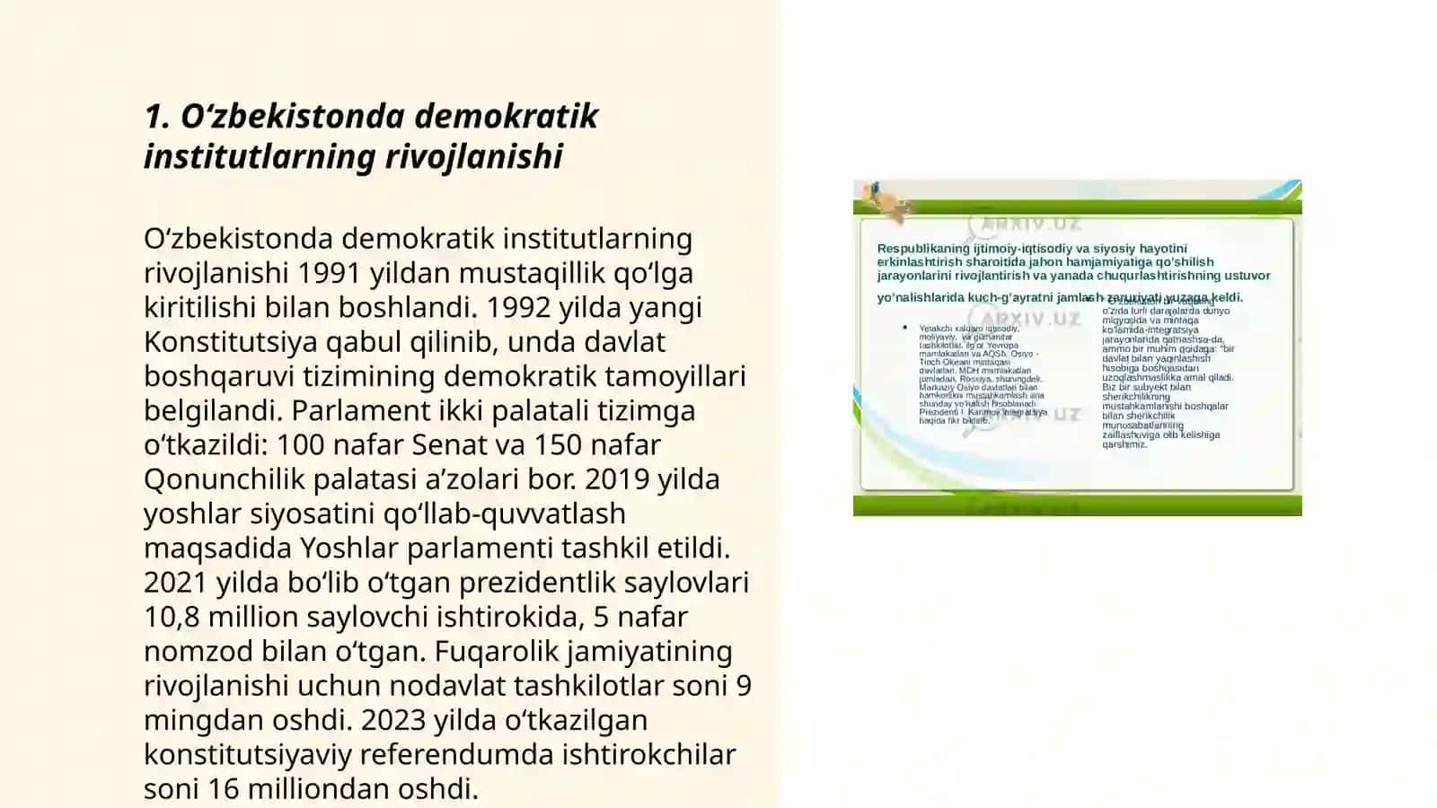 O'zbekistonda Demokratik Fuqarolik Jamiyati Asoslarining Shakllanishi Amalga Oshirilgan Siyosiy Islohotlar 3