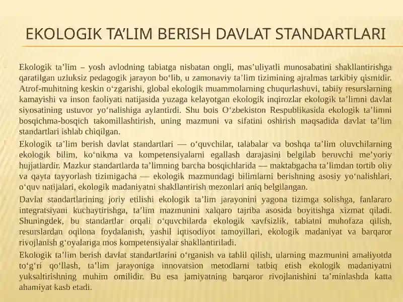 O‘zbekiston Respublikasi tabiatini asrashga doir qonunlarni o’rganish tahlil qilish 3