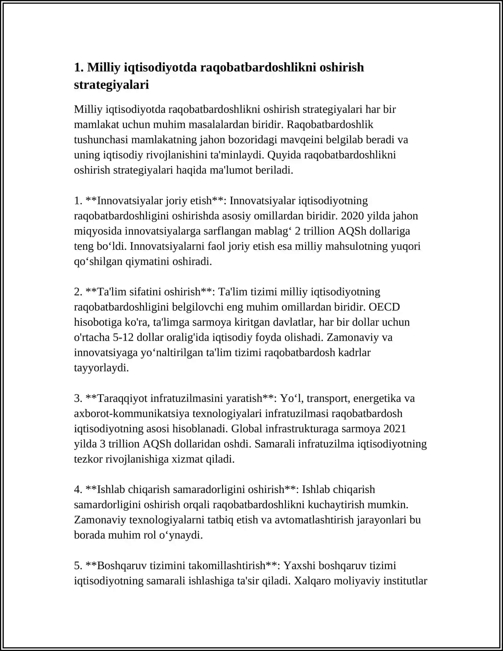 Milliy iqtisodiyotda raqobatbardoshlikni oshirish strategiyalari 3