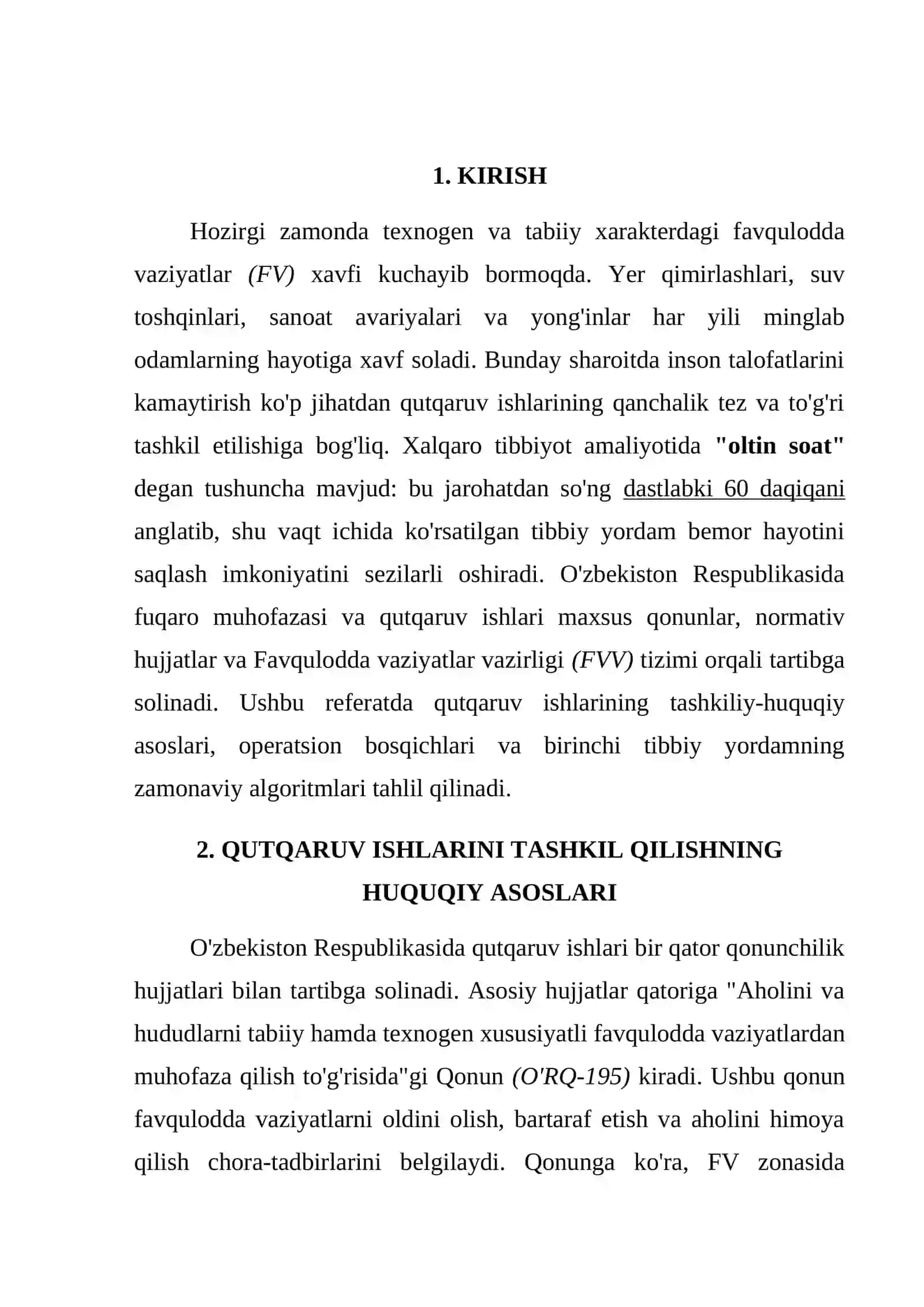 Qutqaruv ishlarini tashkil qilish va birinchi tibbiy yordam ko'rsatish 3
