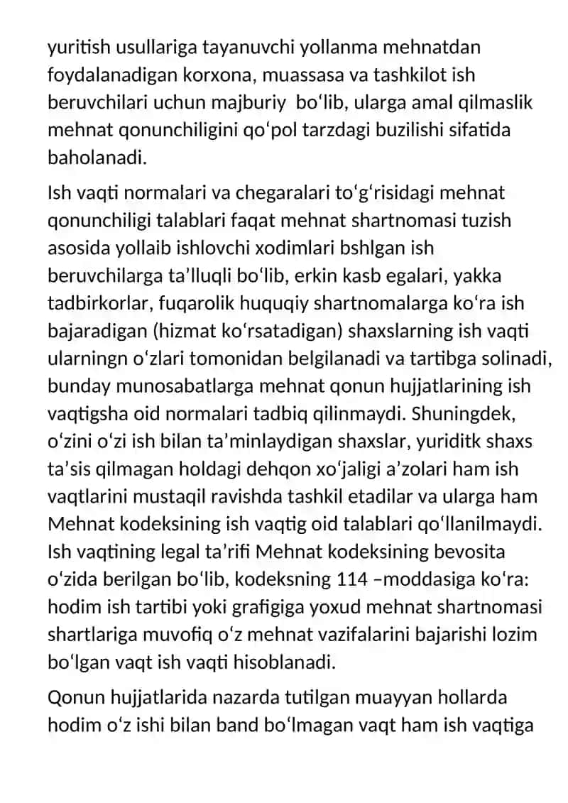 Ayrim toifadagi xodimlar ish vaqt rejimining o’ziga xos xususiyatlari 3