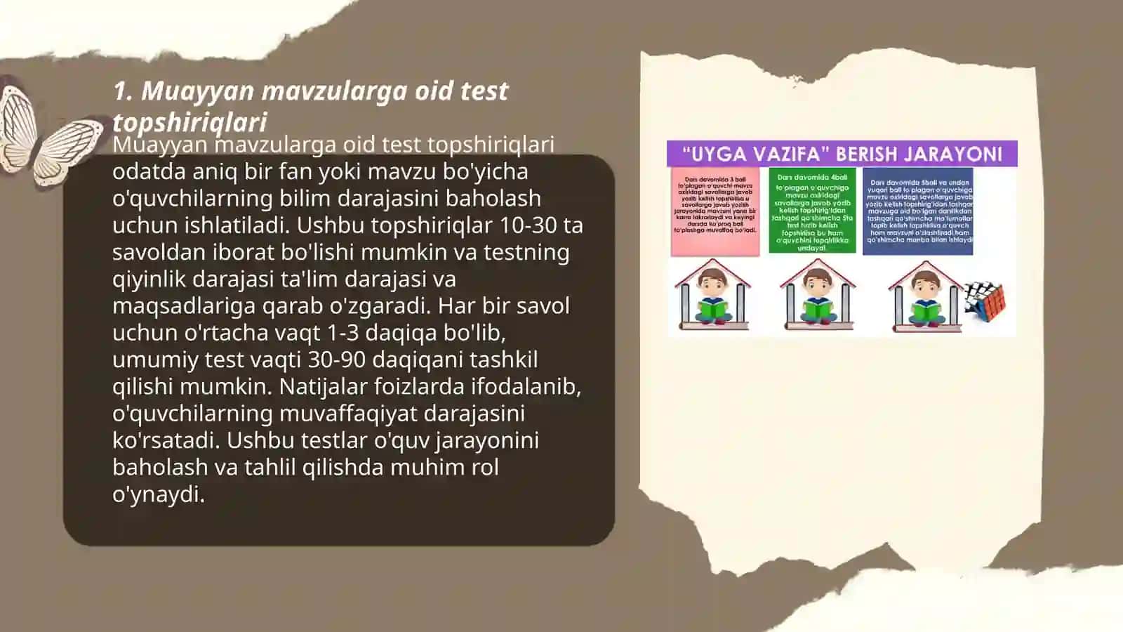 Muayyan mavzular asosida o'quvchilar bilimini nazorat qilish va baholash uchun topshiriqlar tizimini ishlab chiqish 3