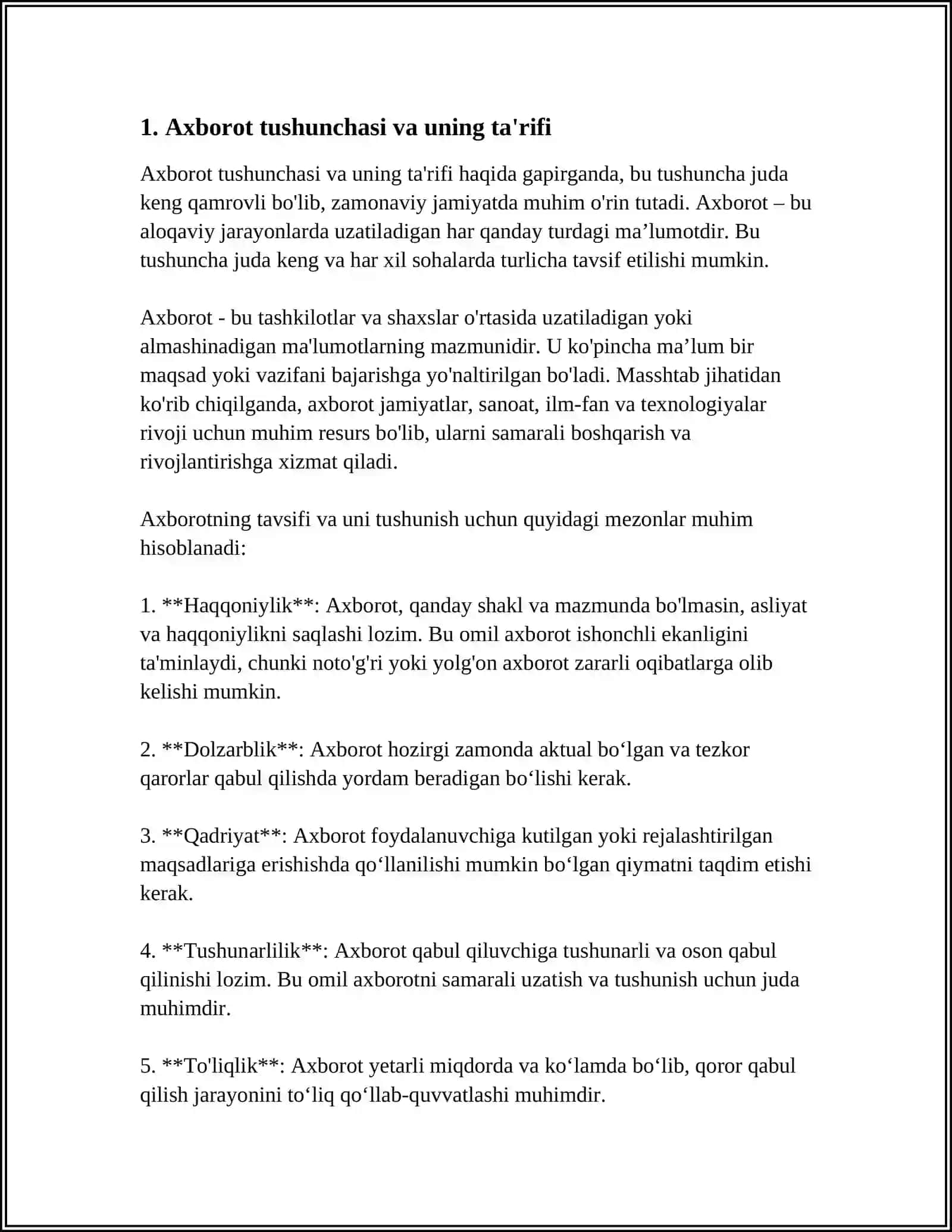 AXBOROT NIMA? VA UNING MANBALARI 3