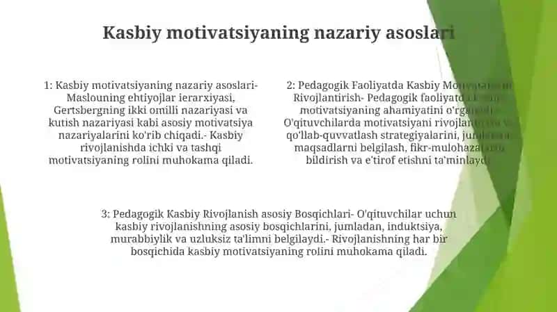 Pedagogik Faoliyatda Kasbiy Motivataiyani Rivojlantirish Pedagogik Kasbiy Rivojlantirish Asosiy Bosqichlari 3