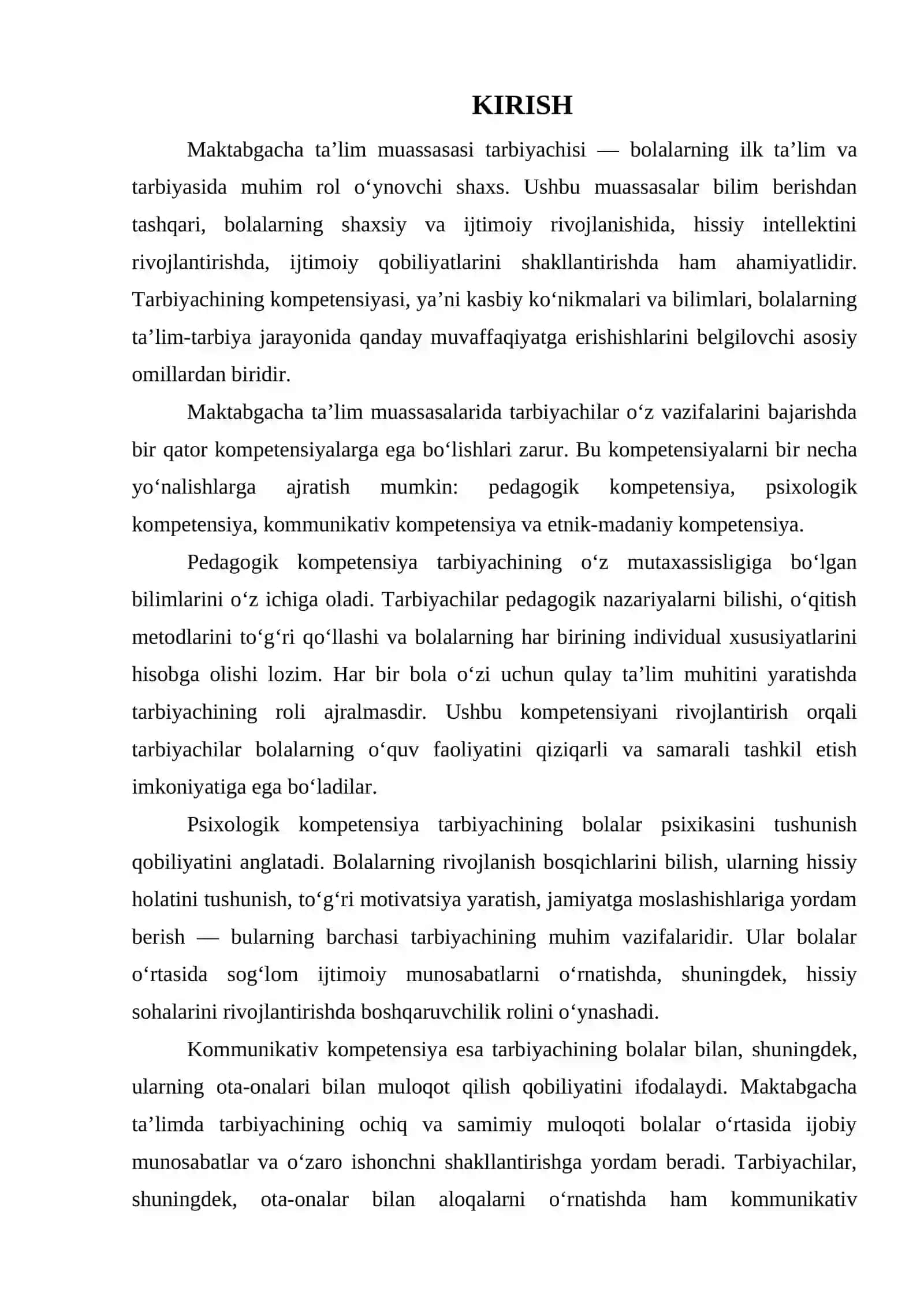 MAKTABGACHA TA’LIM MUASSASASI TARBIYACHISINING KOMPETENSIYASI 3