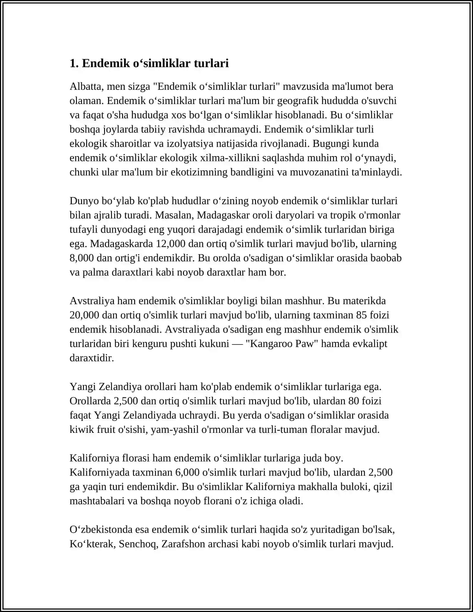 Endemik Oʻsimliklar va Ularni Muhofaza Qilish 3