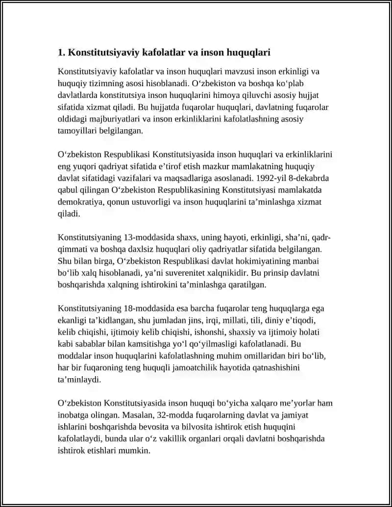 YANGI O'ZBEKISTONDA INSON HAQ-HUQUQLARI VA ERKINLIKLARI KAFOLATING YARATILISHI 3