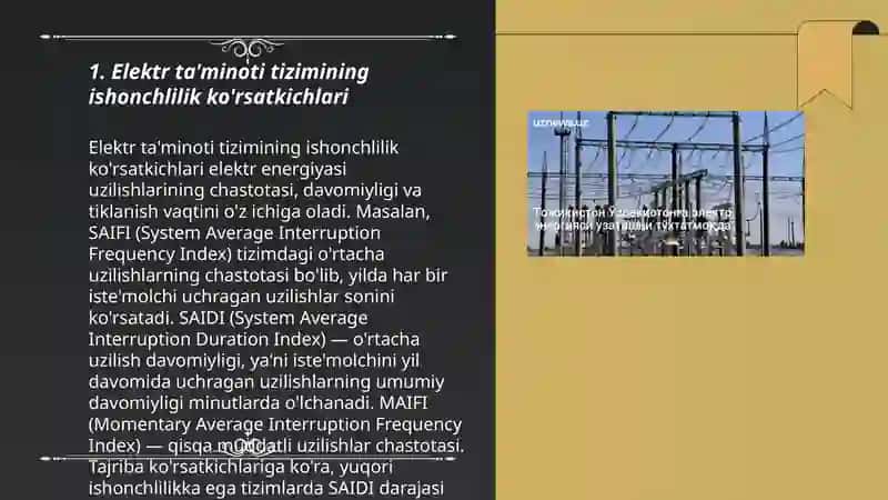 Elektr taʼminoti tizimining ishonchlilik xususiyatlari 3