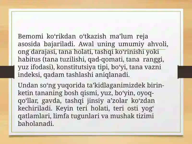 Bemorni mustaqil ko’zdan kechirish 3