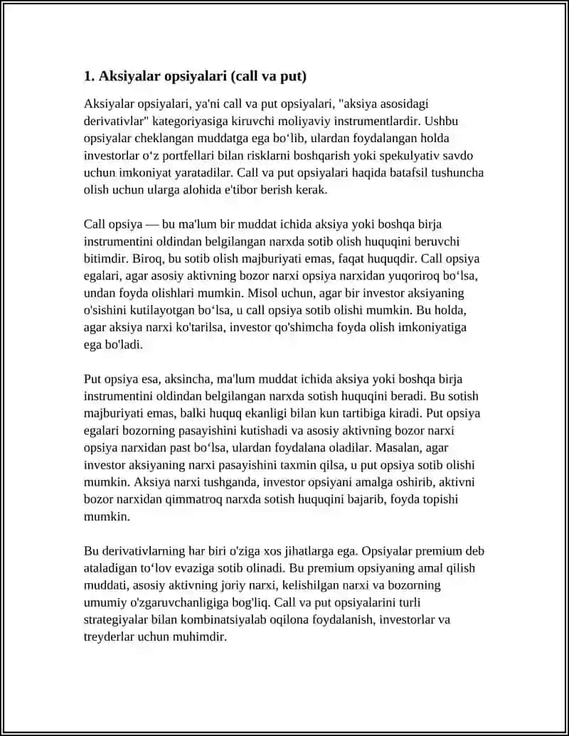 AKSIYA ASOSIDAGI DEREVATIVLAR EQUITY DEREVATIVES 3