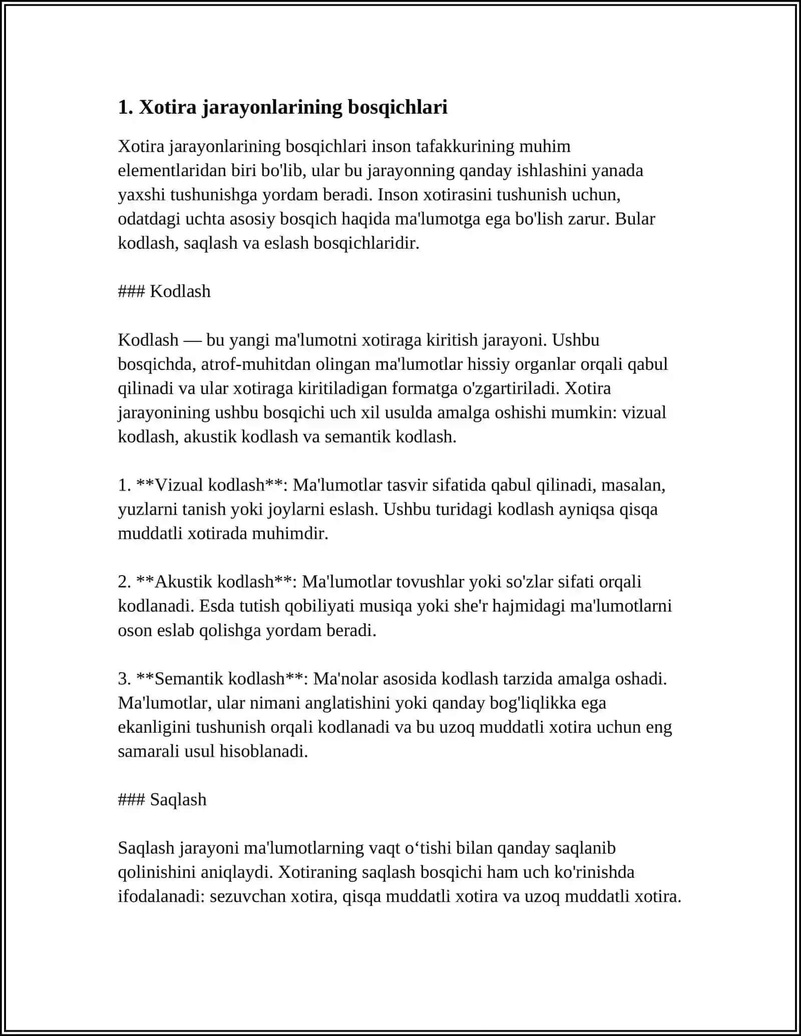 BILISH SOHASI JARAYONLARI—XOTIRA DIQQAT JARAYONLARI VA ULARNING TURLI KASALLIKLARDA BUZILISHI 3