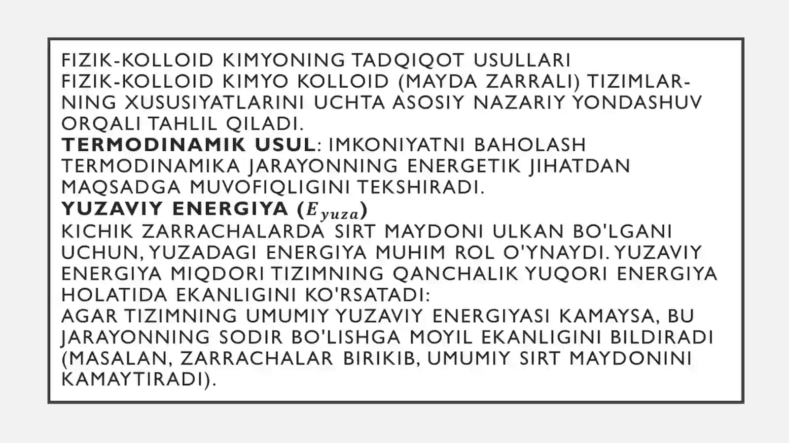 Fizik-kolloid kimyoning usullari:  termodinamik, statistik va kvant-mexanik usullar 3