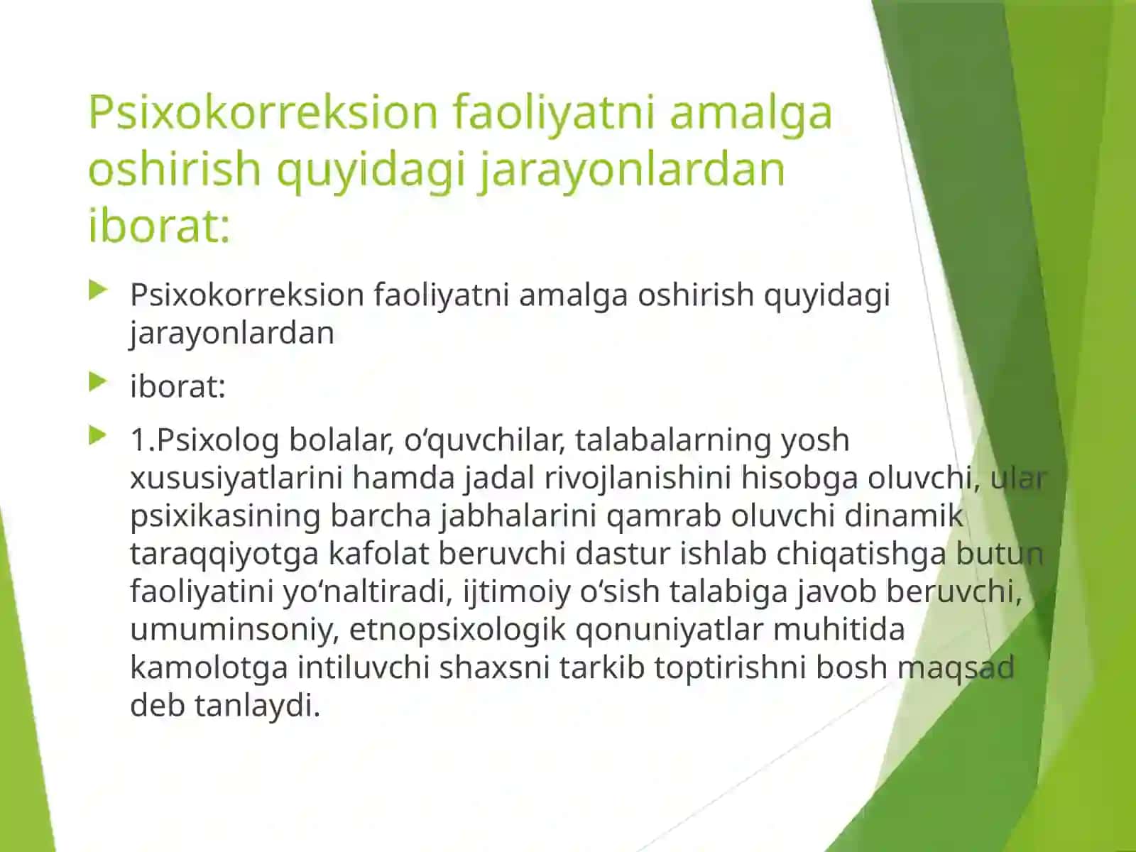 Gumanistik psixologiyada metod muammosi.Psixologik xizmat faoliyatining yo’nalishlari.Ta’lim tizimida psixologik xizmat 3