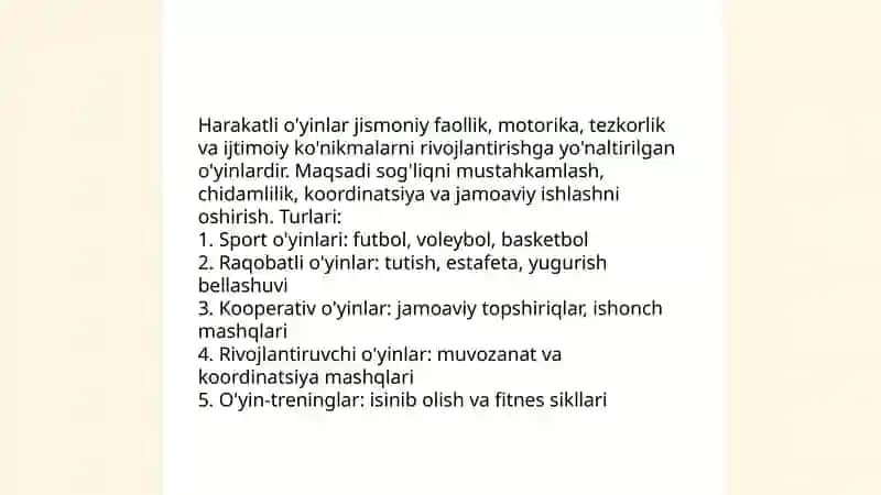 Harakatli o'yinlarni tashkil qilish va o'tkazish haqida ma'lumotlar to'plash 3