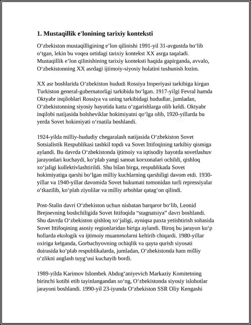 O‘ZBEKISTON MUSTAQILLEGINING E'LON QILINISHI 3