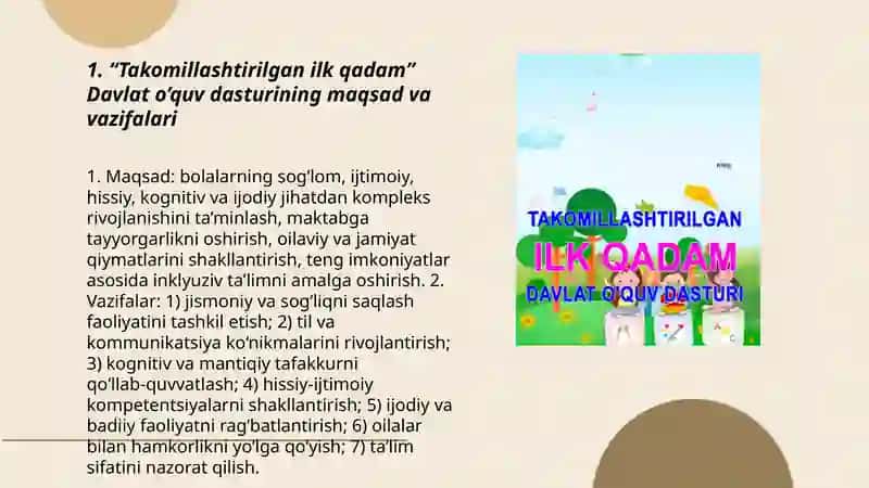"Takomillashtirilgan ilk qadam" Davlat o’quv dasturi 3