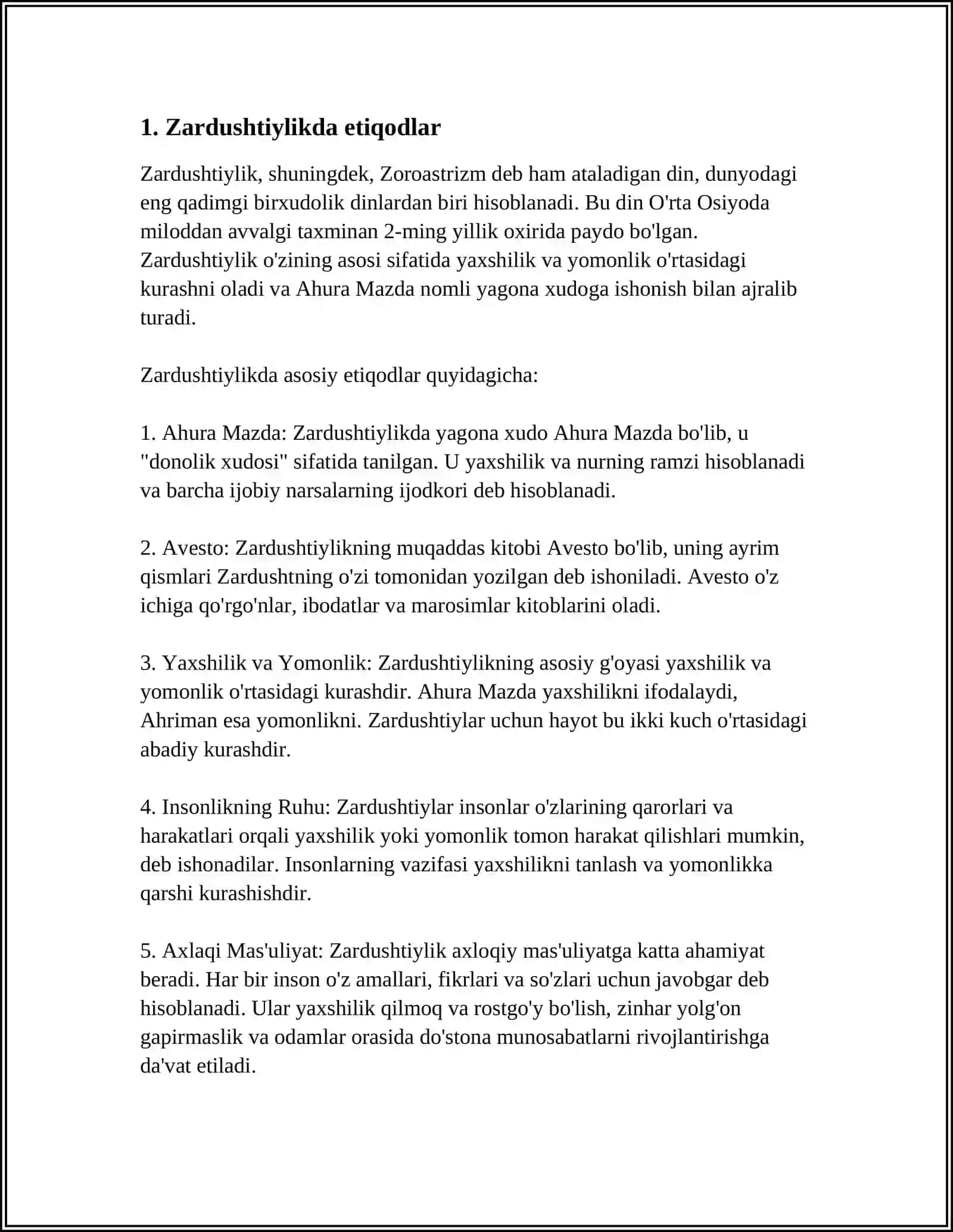 MUSTAQIL ISH Mavzu: AVESTO ZARDUSHTIYLIKNING MUQADDAS KITOBI 3