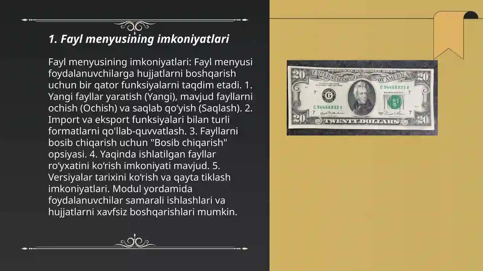 Fayl menyusining imkoniyatlari 3