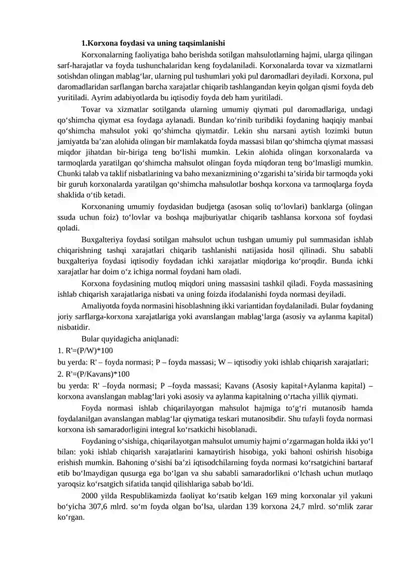 Korxona foydasining taqsimlanishi va ishlatilishi 3