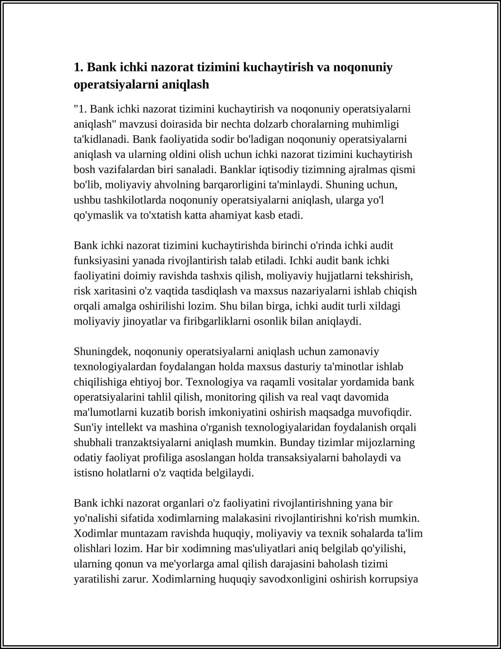 BANK FAOLIYATIDA SODIR BO'LADIGAN NOQONUNIY OPERATSIYALAR OLDINI OLISH CHORA TADBIRLARI 3
