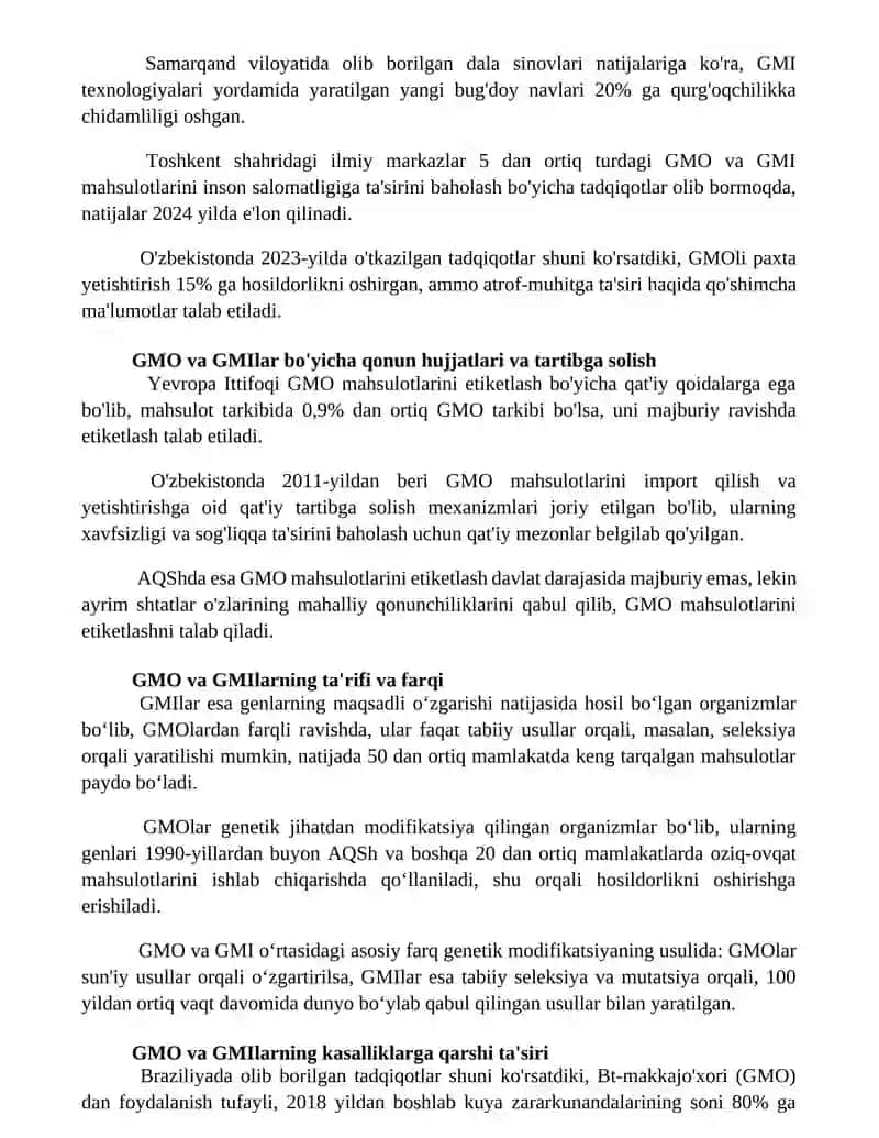 Oziq-ovqat mahsulotlarida GMO va GMI: tibbiy aspektlari va foydalanish 3